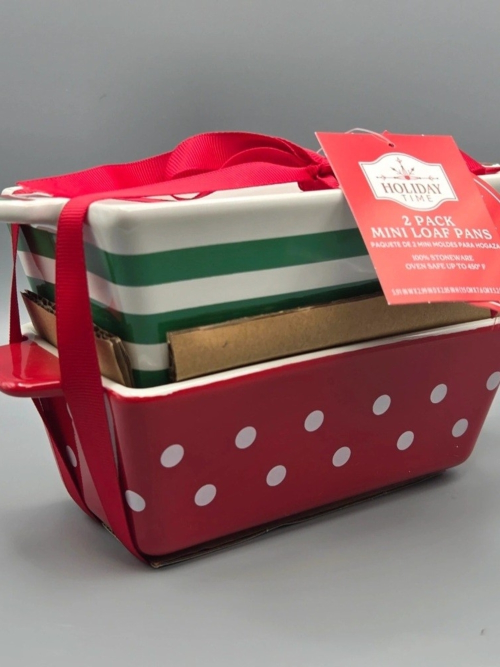 Holiday Time Red Polka Dot & Green Striped Mini Loaf Pan Set